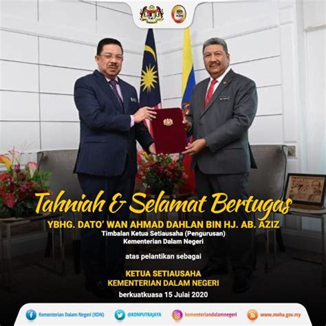 Tan sri mohd zuki bin ali, ketua setiausaha negara pada 26 januari 2021 (selasa), jam 2.30 petang melalui saluran media rasmi rtm dan bernama datuk md arif bin mahmood naib presiden eksekutif dan ketua pegawai eksekutif (hiliran), petronas melawat kompleks bersepadu pengerang (pic). Wan Ahmad Dahlan Ketua Setiausaha KDN yang baharu