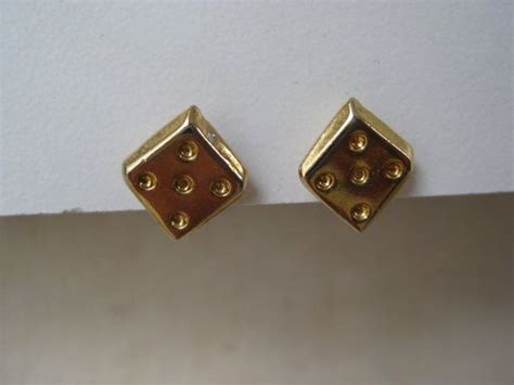 Dice Earrings Pierced Post Gold Vintage By