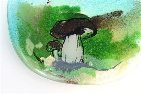 Mushrooms Plate Art Glass Plate Mushroom Glass Unique Etsy