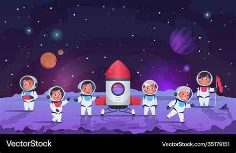 Galaxy Kids Cartoon Children In Open Cosmos Vector Image