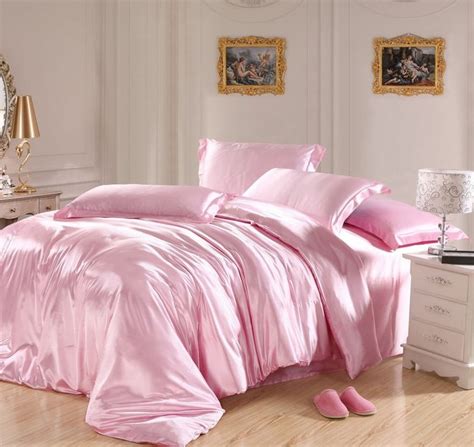 light pink bedding sets silk satin super king size queen