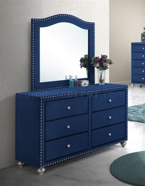 Alana Bedroom Set 5pc In Blue Velvet Fabric