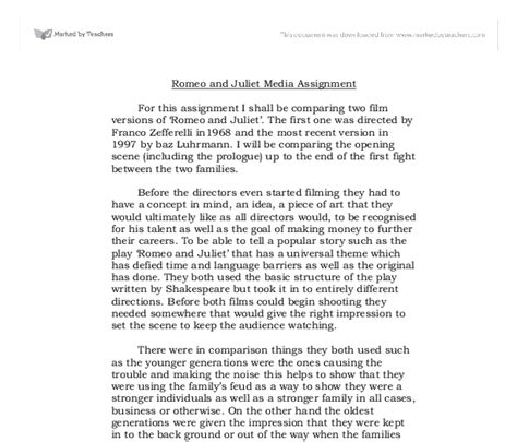 Romeo And Juliet Media Assignment A Level English Marked By