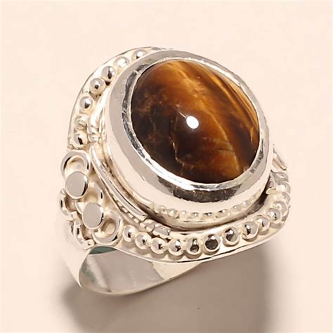 925 Solid Sterling Silver Tiger Eye Gemstone Ring 9 Handmade Cameo