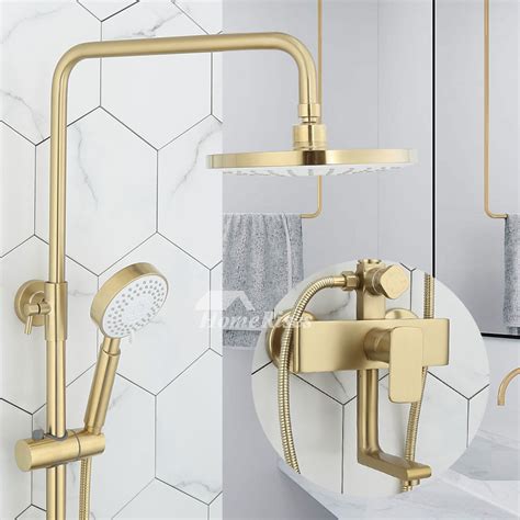 These consist of a shower head and a faucet handle trim. Brushed Brass Gold Shower Fixtures Full Body Wall Mount ...