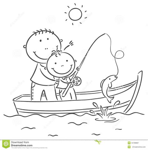 Father And Son In The Boat, Fishing Stock Vector - Image: 44788887