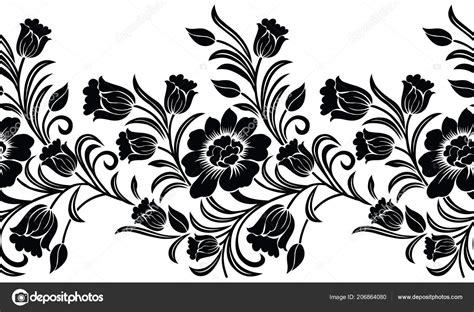 Crafted from soft cotton with a terry construction for comfort and easy drying, this black and cream towel features an intricate woven pattern with tassels at the border for fun flair. Seamless Black White Floral Border Design — Stock Vector ...