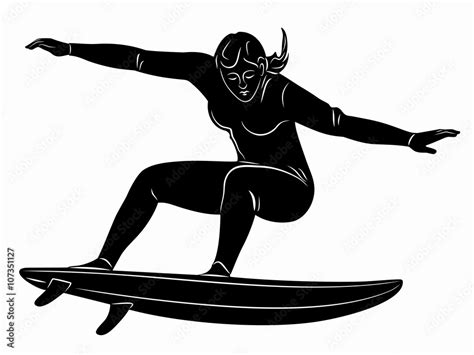 Silhouette Of Surfer Vector Drawing Stock Vector Adobe Stock