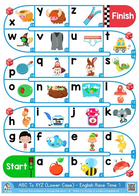 A Z Lower Case Alphabet Esl Board Game English Esl Worksheets For
