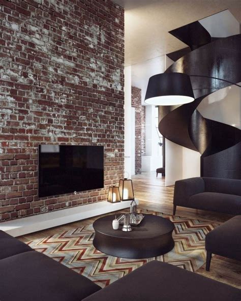 Wohnzimmer einrichten grau luxus wohnzimmer einrichten. Die Klinker Wand wirkt wie ein Akzent im Wohnzimmer ...