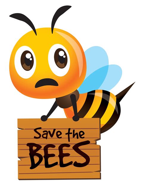 Cartoon Sadness Bee Holding Save The Bees Wooden Signboard 2453490