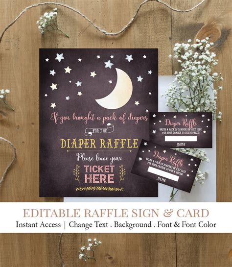 Moon And Stars Diaper Raffle Card And Sign F10