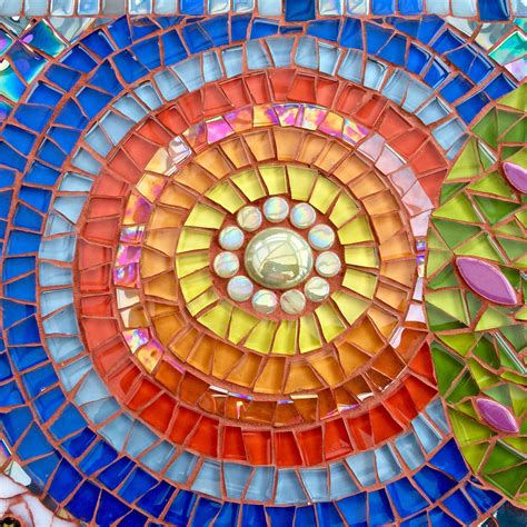Handmade Glass Abstract Tree Fields And Sea Mosaic Folk