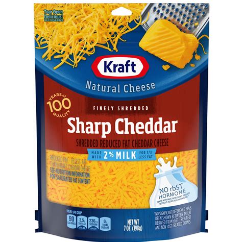 Kraft Sharp Cheddar Finely Shredded Cheese With 2 Milk 7 Oz Bag