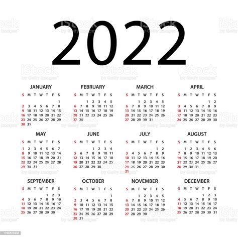 Calendar 2022 Illustration Week Starts On Sunday Calendar Set For 2022