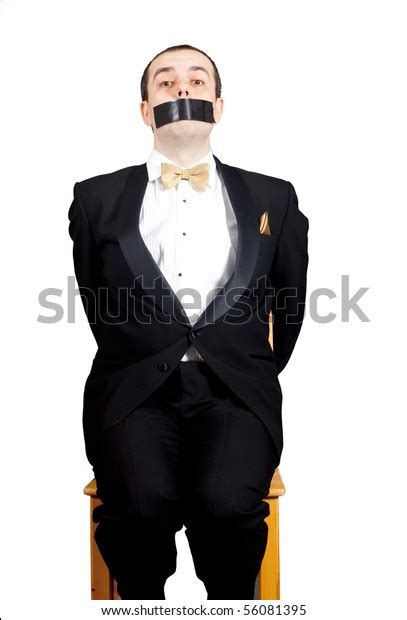 Man Tuxedo Tied Chair Gagged Duct Foto Stock 56081395 Shutterstock