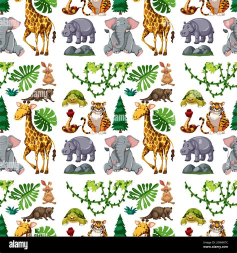 Safari Animal Seamless Pattern With Cute Animal Stock Vector Image