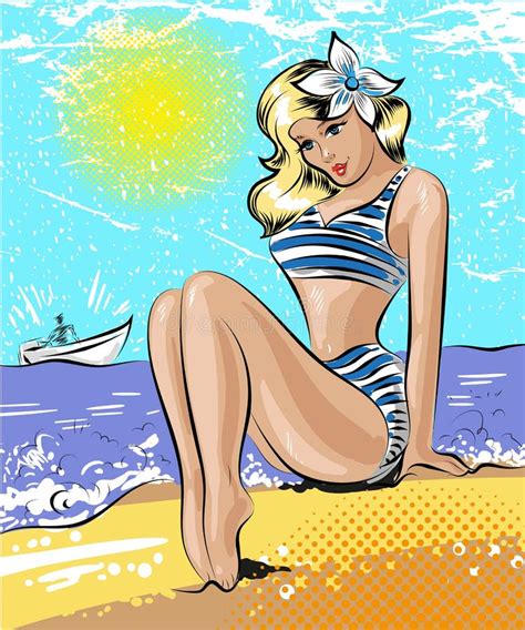 Mujer En Traje De Baño En Una Playa Tropical Ejemplo Del Vector Del Concepto Del Verano En