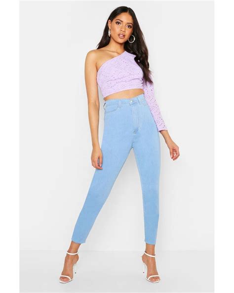 boohoo tall high waisted power stretch skinny jeans in blue save 48 lyst