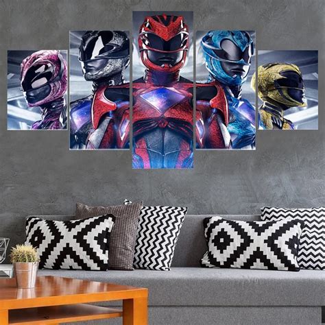 5 Panel Canvas Painting Power Rangers Wall Art Home Living Room Hd