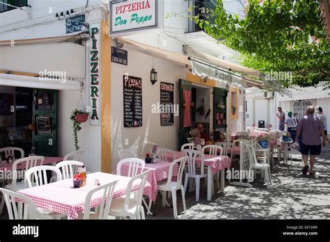 Ibiza Old Town Lanes With Restaurants And Shops Ibiza Spain Stock
