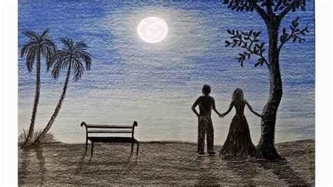 How To Draw Moonlight Night Scene Step By Step Very Easy Art Video