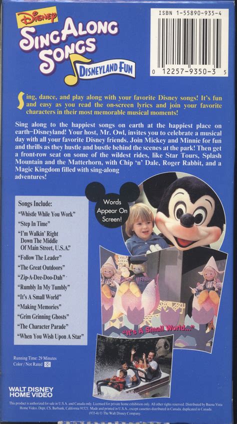 Disney Sing Along Songs Disneyland Fun Vhs