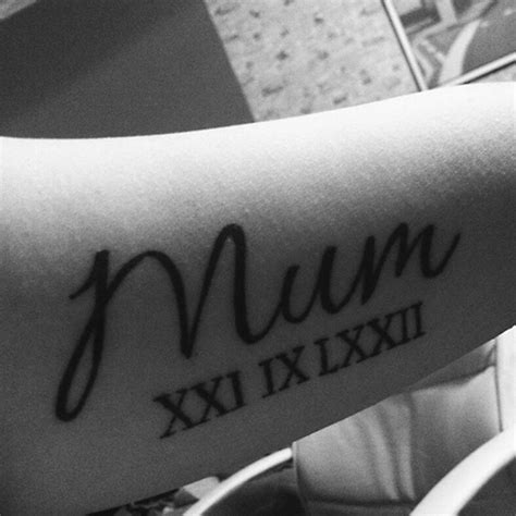 Little bicep tattoo saying “Mum XXI IX LXXII”, on one of our followers