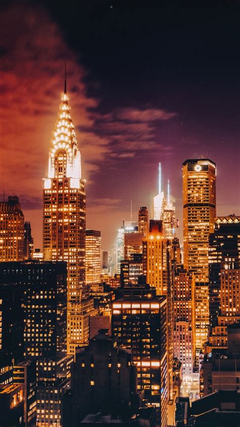 뉴욕 고층 빌딩 도시 밤 조명 미국 750x1334 Iphone 8766s 배경 화면 그림 이미지