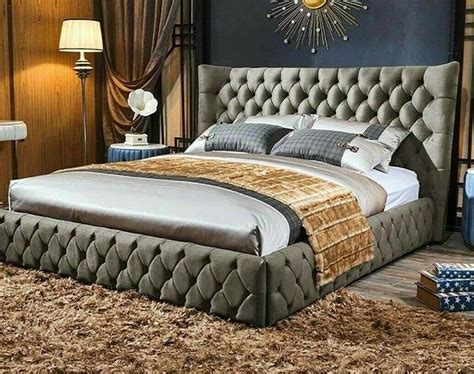 Luxury Low Wing Bed Frame Plush Velvet Chesterfield Bed Fabric Etsy