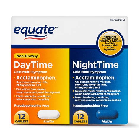 Equate Cold Multi-Symptom Daytime/Nighttime Acetaminophen Caplets, 325