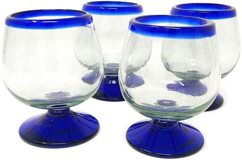 cobalt blue rim cognac snifter tequila glasses set of 4 7 oz each dos sueños
