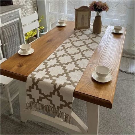 Coureur De Table Beige Marron Chemin De Table Coton Et Lin Motif De