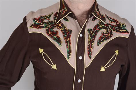 1940s Two Tone Gabardine Embroidered Western Shirt California Etsy