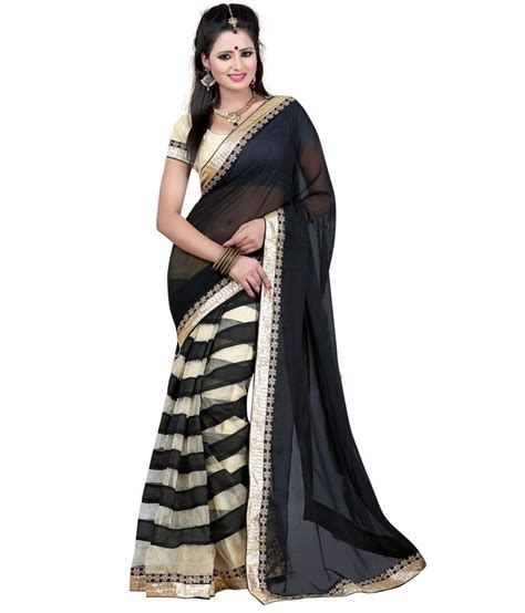 Angel Sarees Black Chiffon Plain Saree With Blouse Piece Buy Angel