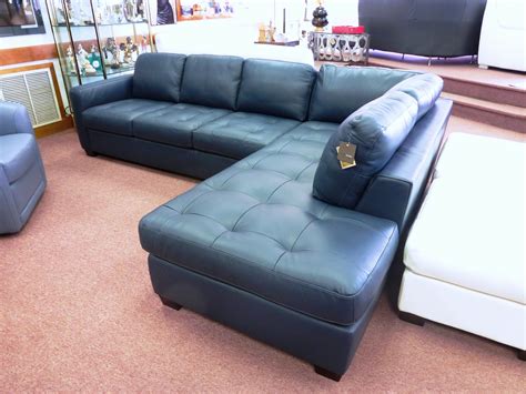 Blue Navy Leather Sectional In L Shaped  