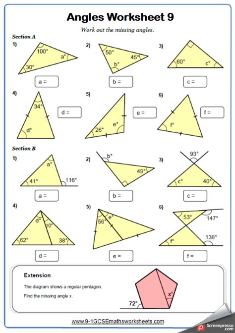 Finding Missing Angles In Triangles Worksheets Grade 7
