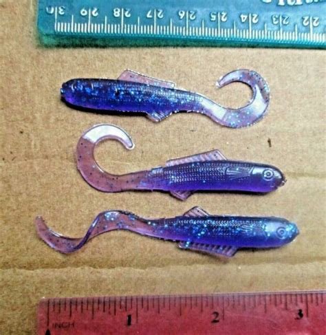 50ct Electric Grape 3curly Tail Minnows Bass Fishing Soft Plastic