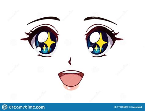 Happy Anime Face Manga Style Big Blue Eyes Stock Vector Illustration