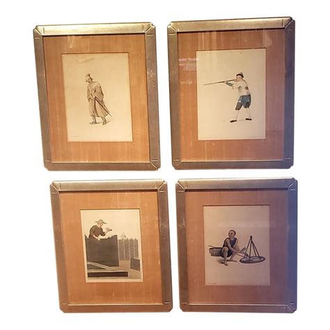 Late 18th Century Pu Qua Canton And Delin Prints Framed Set Of 4