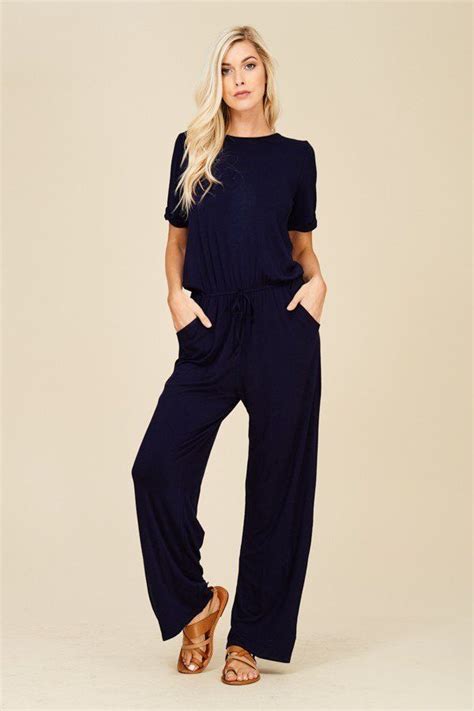 Navy Blue Sophisticated Jumper Flare Jumpsuit Knit Jumpsuit Keyhole