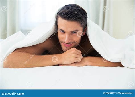 Man Lying Under Blanket In The Bed Stock Image Image Of Resting Face 60039297