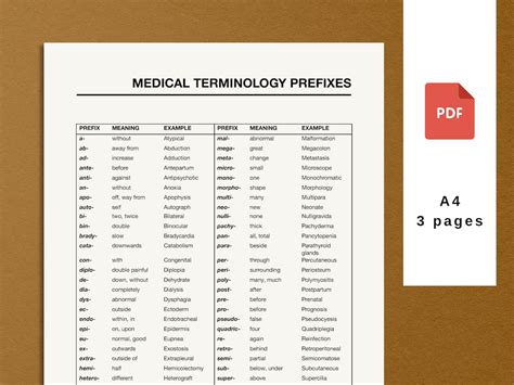 Printable Medical Terminology List Pdf Medical Prefixes And Etsy