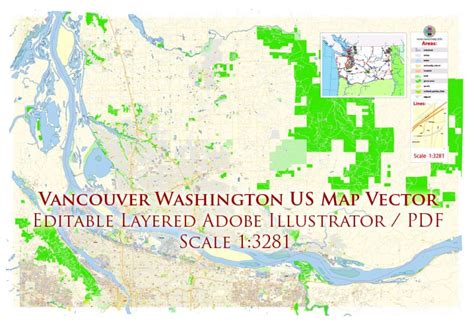 Vancouver Washington Us Pdf Map Vector Exact City Plan High Detailed