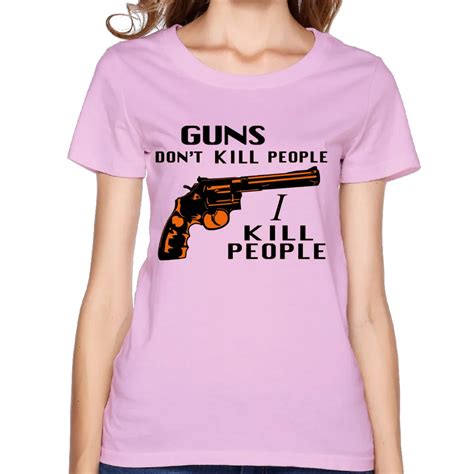 Guns Dont Kill People Custom Cotton Printing O Neck Short Sleeve Pink T