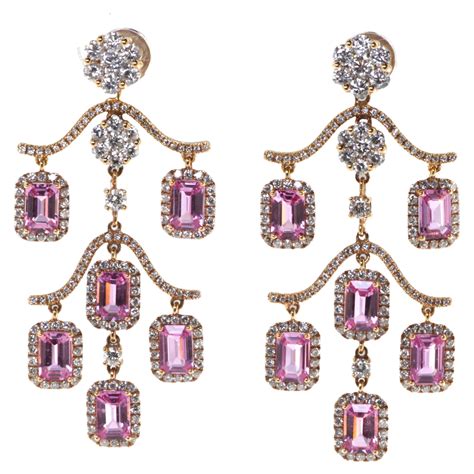 Pink Orange Sapphire Diamond Gold Chandelier Earrings At Stdibs