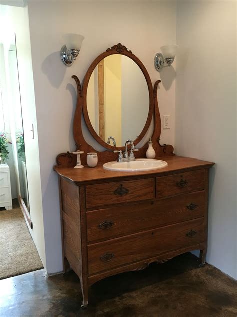 Tiger Oak Dresser Turned Vanity Farmhouse Bathroom Vanity Dresser