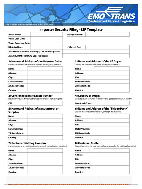 Isf Template Fill Online Printable Fillable Blank Pdffiller