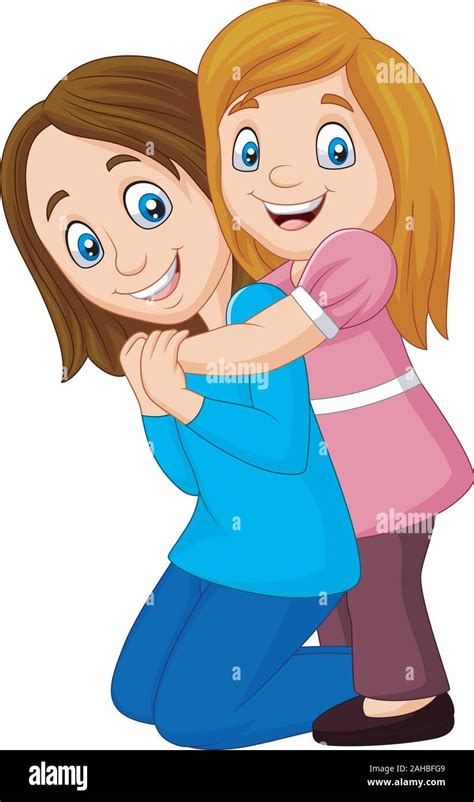 Cartoon Happy Girl Hugging Her Mother Stock Vector Image And Art Alamy