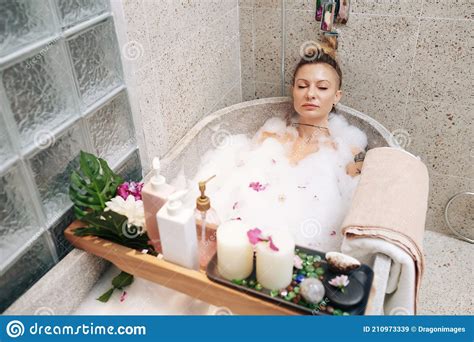 Woman Taking Bubble Bath Stock Image Image Of Sensuality 210973339